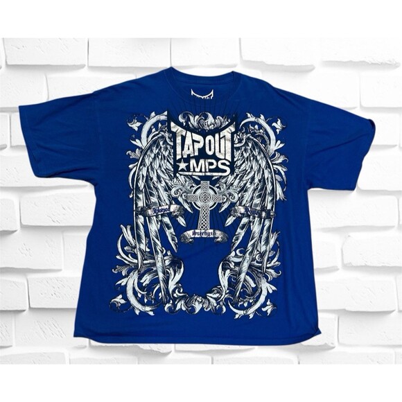 TapOut MPS T-Shirt Mens XL Blue Y2K Cross Honor Strength Power MMA Vintage - Picture 1 of 7